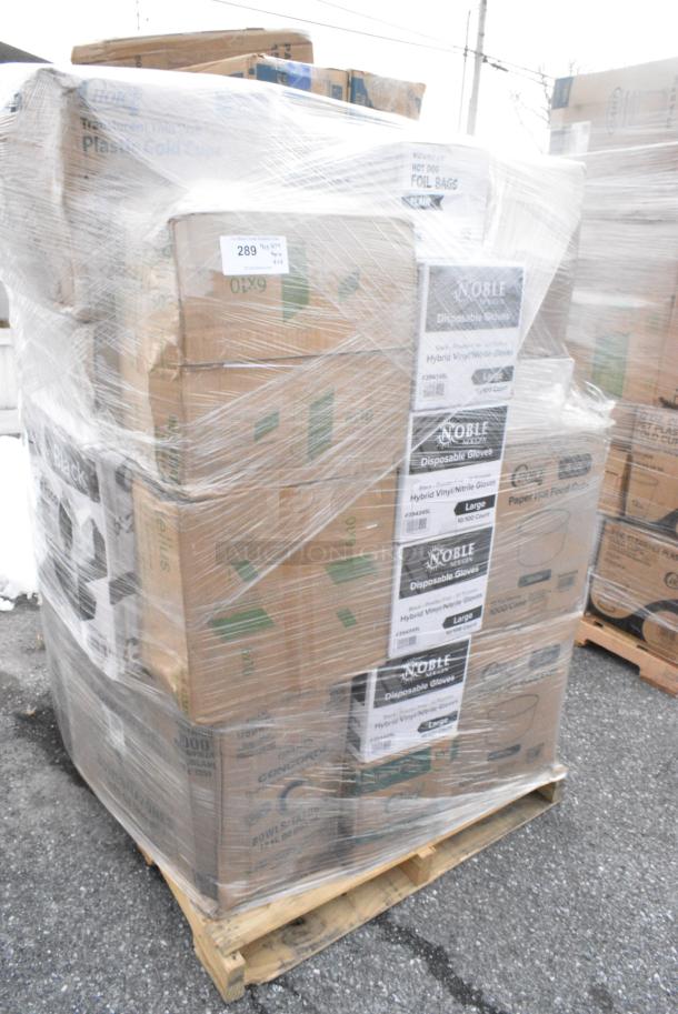 24 BRAND NEW! Boxes Including 2 Box 760SOUP6KB Choice 6 oz. Kraft Poly-Coated Paper Food Cup - 1000/Case, 2 Box 50010DWALLW Choice 10 oz. White Smooth Double Wall Paper Hot Cup - 500/Case, 128HD8COMBO Choice Heavy Duty 8 oz. Microwavable Translucent Plastic Deli Container and Lid Combo Pack - 240/Case, 795PTOBK2 Choice Black Microwavable Folded Paper #2 Take-Out Container 7 3/4" x 5 1/2" x 1 7/8" - 200/Case, 394345L Noble NexGen Powder-Free Disposable Black Hybrid 3 Mil Thick Gloves - Large - 1000/Case. 24 Times Your Bid! - Image 1 of 15