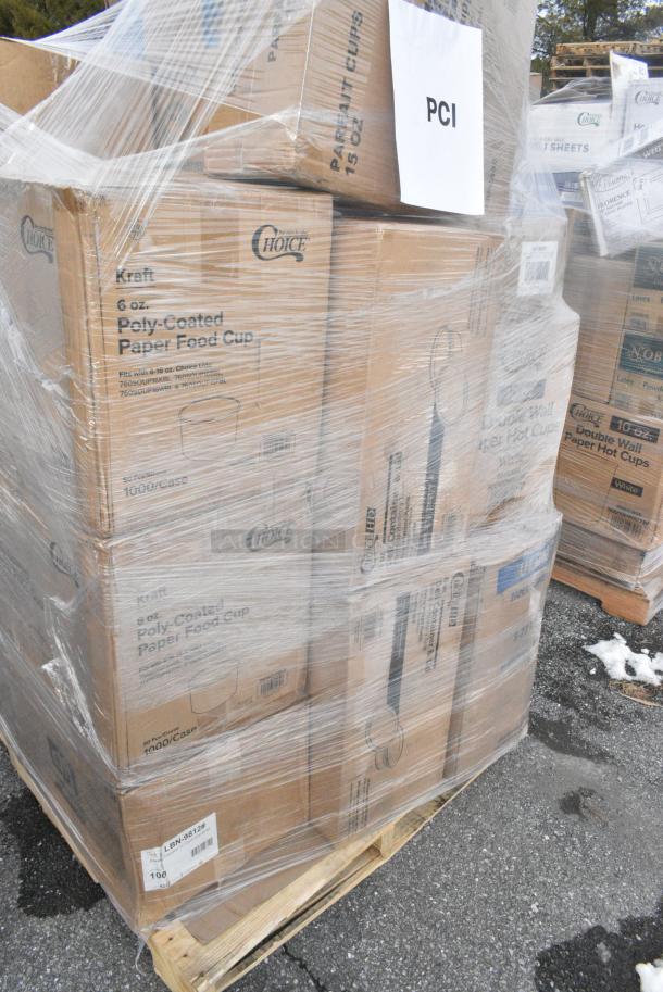 24 BRAND NEW! Boxes Including 2 Box 760SOUP6KB Choice 6 oz. Kraft Poly-Coated Paper Food Cup - 1000/Case, 2 Box 50010DWALLW Choice 10 oz. White Smooth Double Wall Paper Hot Cup - 500/Case, 128HD8COMBO Choice Heavy Duty 8 oz. Microwavable Translucent Plastic Deli Container and Lid Combo Pack - 240/Case, 795PTOBK2 Choice Black Microwavable Folded Paper #2 Take-Out Container 7 3/4" x 5 1/2" x 1 7/8" - 200/Case, 394345L Noble NexGen Powder-Free Disposable Black Hybrid 3 Mil Thick Gloves - Large - 1000/Case. 24 Times Your Bid! - Image 4 of 15
