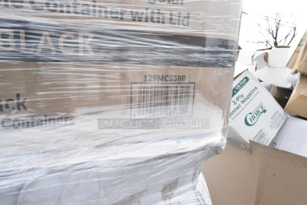 32 BRAND NEW! Boxes Including 4 Box 394365XL Noble Products Powder-Free Disposable Clear Vinyl Gloves for Foodservice - Extra Large - 1000/Case, 500CC12 Choice Clear PET Customizable Plastic Cold Cup - 12 oz. - 1000/Case, 500CC9 Choice 9 oz. Clear PET Customizable Plastic Squat Cold Cup - 1000/Case, 129MCS38B Choice 38 oz. Black Rectangular Microwavable Heavy Weight Container with Lid 8 3/4" x 6 1/4" x 2" - 150/Case, 3946100S Lavex Pro Nitrile Black 6 Mil Heavy-Duty Powder-Free Textured Gloves - Small - 1000/Case, Dart 80HT3R 8" x 7 1/2" x 2" White Foam Three-Compartment Square Take Out Container with Hinged Lid - 200/Case, 127RD8BULK Choice 8 oz. Customizable Microwavable Translucent Round Deli Container - 500/Case. 32 Times Your Bid! - Image 6 of 13