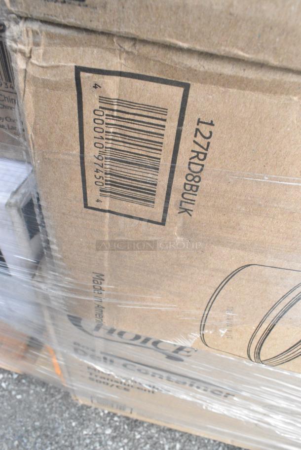 32 BRAND NEW! Boxes Including 4 Box 394365XL Noble Products Powder-Free Disposable Clear Vinyl Gloves for Foodservice - Extra Large - 1000/Case, 500CC12 Choice Clear PET Customizable Plastic Cold Cup - 12 oz. - 1000/Case, 500CC9 Choice 9 oz. Clear PET Customizable Plastic Squat Cold Cup - 1000/Case, 129MCS38B Choice 38 oz. Black Rectangular Microwavable Heavy Weight Container with Lid 8 3/4" x 6 1/4" x 2" - 150/Case, 3946100S Lavex Pro Nitrile Black 6 Mil Heavy-Duty Powder-Free Textured Gloves - Small - 1000/Case, Dart 80HT3R 8" x 7 1/2" x 2" White Foam Three-Compartment Square Take Out Container with Hinged Lid - 200/Case, 127RD8BULK Choice 8 oz. Customizable Microwavable Translucent Round Deli Container - 500/Case. 32 Times Your Bid! - Image 12 of 13