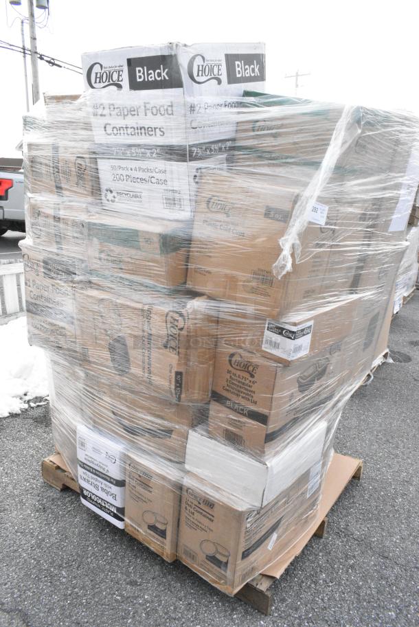 30 BRAND NEW! Boxes Including 500TW7 Choice Thin Wall Plastic Cold Cup, 760SOUP16WPA Choice 16 oz. White Double Poly-Coated Paper Food Cup with Vented Paper Lid - 250/Case, 347RP9CL Visions 9" Clear Plastic Plate - 240/Case, 129MCS38B Choice 38 oz. Black Rectangular Microwavable Heavy Weight Container with Lid 8 3/4" x 6 1/4" x 2" - 150/Case, 395RP09 EcoChoice No PFAS Added Bamboo / Bagasse Blend 9" Plate - 500/Case, 795PTOKFT1 Choice Kraft Microwavable Folded Paper #1 Take-Out Container 4 3/8" x 3 1/2" x 2 1/2" - 450/Case, 129MCS323CB Choice 36 oz. Black 9 3/4" x 7 1/4" x 2" 3-Compartment Rectangular Microwavable Heavy Weight Container with Lid - 150/Case, 485WB9NEON 9" BOBA STRAWS 400/PK 4/CS, 129MCS323CB Choice 36 oz. Black 9 3/4" x 7 1/4" x 2" 3-Compartment Rectangular Microwavable Heavy Weight Container with Lid - 150/Case, 500TO10103 Choice 10" x 10" x 3" Microwaveable 1-Compartment Black / Clear Plastic Hinged Container - 100/Case, 795PTOBK2 Choice Black Microwavable Folded Paper #2 Take-Out Container 7 3/4" x 5 1/2" x 1 7/8" - 200/Case, 500TW5 Choice 5 oz. Translucent Thin Wall Plastic Cold Cup - 2500/Case, 5002BNAPGY Choice Silver / Gray 2-Ply Beverage / Cocktail Napkin - 1000/Case. 30 Times Your Bid! - Image 2 of 16
