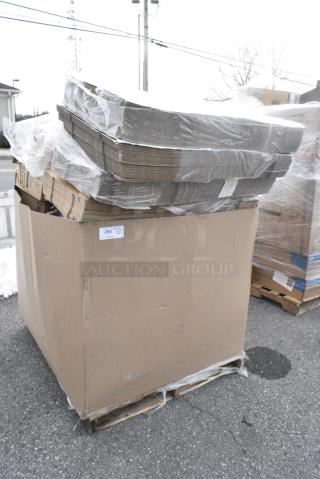 22 BRAND NEW! Boxes Including Dart 50HT1 5" x 5" x 3" White Foam Hinged Lid Container - 500/Case, 500L1020W Choice White Hot Paper Cup Travel Lid for 10-24 oz. Standard Cups and 8 oz. Squat Cups - 1000/Case, Dart 9PWC Concorde 9" White Non-Laminated Round Foam Plate. 22 Times Your Bid!
