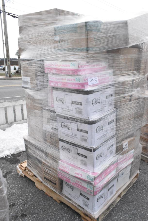 33 BRAND NEW! Boxes Including 4 Box 347TCL10 Choice 10 oz. Clear Disposable Plastic Tumbler - 500/Case, 6 Box 612W65 Choice 14"x16" Sandwich Wrap, 795PTOKFT3 Choice Kraft Microwavable Folded Paper #3 Take-Out Container 7 3/4" x 5 1/2" x 2 1/2" - 200/Case, 17CPDLC08, 128HD12COMBO Choice Heavy Duty 12 oz. Microwavable Translucent Plastic Deli Container and Lid Combo Pack - 240/Case, 5013858 Lavex Li'l Herc 55-60 Gallon 1.2 Mil 38" x 58" Low Density Medium-Duty Black Trash Bag / Can Liner - 100/Case, 127RDTFLBULK Choice Microwavable Translucent Customizable Recessed Fit Deli Lid - 500/Case. 33 Times Your Bid! - Image 2 of 15