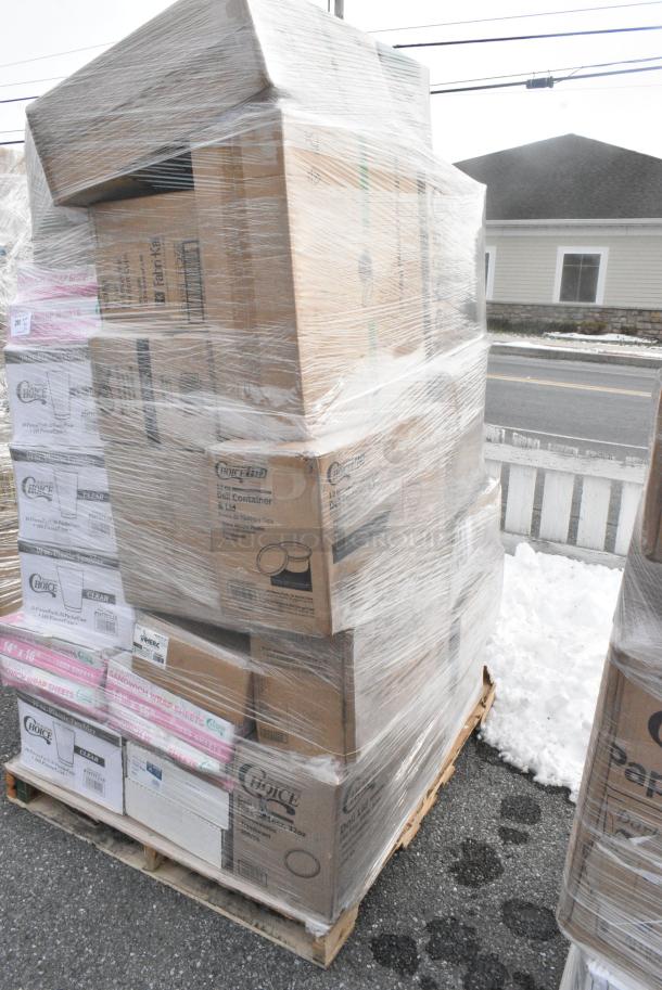 33 BRAND NEW! Boxes Including 4 Box 347TCL10 Choice 10 oz. Clear Disposable Plastic Tumbler - 500/Case, 6 Box 612W65 Choice 14"x16" Sandwich Wrap, 795PTOKFT3 Choice Kraft Microwavable Folded Paper #3 Take-Out Container 7 3/4" x 5 1/2" x 2 1/2" - 200/Case, 17CPDLC08, 128HD12COMBO Choice Heavy Duty 12 oz. Microwavable Translucent Plastic Deli Container and Lid Combo Pack - 240/Case, 5013858 Lavex Li'l Herc 55-60 Gallon 1.2 Mil 38" x 58" Low Density Medium-Duty Black Trash Bag / Can Liner - 100/Case, 127RDTFLBULK Choice Microwavable Translucent Customizable Recessed Fit Deli Lid - 500/Case. 33 Times Your Bid! - Image 3 of 15