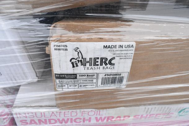 33 BRAND NEW! Boxes Including 4 Box 347TCL10 Choice 10 oz. Clear Disposable Plastic Tumbler - 500/Case, 6 Box 612W65 Choice 14"x16" Sandwich Wrap, 795PTOKFT3 Choice Kraft Microwavable Folded Paper #3 Take-Out Container 7 3/4" x 5 1/2" x 2 1/2" - 200/Case, 17CPDLC08, 128HD12COMBO Choice Heavy Duty 12 oz. Microwavable Translucent Plastic Deli Container and Lid Combo Pack - 240/Case, 5013858 Lavex Li'l Herc 55-60 Gallon 1.2 Mil 38" x 58" Low Density Medium-Duty Black Trash Bag / Can Liner - 100/Case, 127RDTFLBULK Choice Microwavable Translucent Customizable Recessed Fit Deli Lid - 500/Case. 33 Times Your Bid! - Image 14 of 15