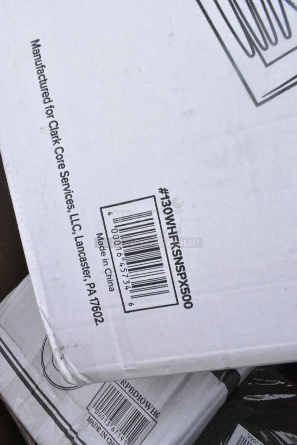 30 BRAND NEW! Boxes Including C90PST1 ClearSeal Hinged Lid Plastic Container, 130WHFKSNSPX500 Choice White Extra Heavy Weight Wrapped Polystyrene Plastic Cutlery Pack with Napkin and Salt and Pepper Packets - 500/Case, 500COLLAR Choice 10-24 oz. Printed Coffee Cup Sleeve / Jacket / Clutch - 1200/Case, 130WHFKSNSPX500 Choice White Extra Heavy Weight Wrapped Polystyrene Plastic Cutlery Pack with Napkin and Salt and Pepper Packets - 500/Case, 347RPBD10WHG Visions 10" White Plastic Plate with Gold Bands - 120/Case, 999COLLAR Hot Cup Sleeves, 485PCCUP432 Choice 4-Cup 16-32 oz. Drink Carrier with Handle - 200/Case, 347RP10BKSS Visions Wave 10" Black Plastic Plate - 144/Case, 500TW16 Choice Translucent Thin Wall Cold Cup. 30 Times Your Bid! - Image 8 of 13