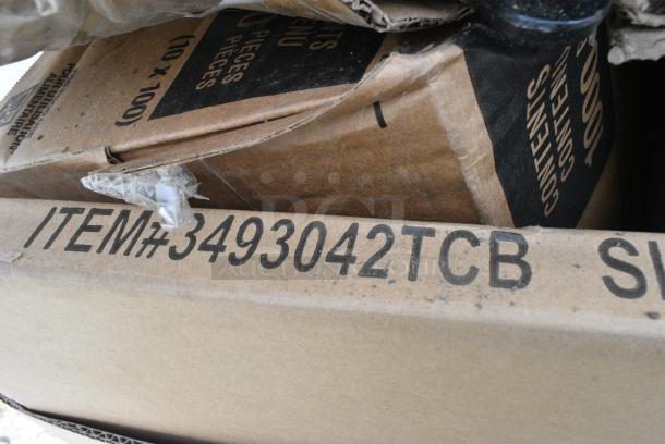 30 BRAND NEW Boxes Including 2 Box 612PIEBL10DEEP Baker's Lane 9 5/8" x 1 3/16" Deep Foil Pie Pan - 500/Case, 3493042TCB Lancaster Table & Seating 30" x 42" Laminated Rectangular Table Top Reversible Cherry / Black, 1200-35 1/4 Sheet Cake Pans, 164TS1800 Lancaster Table & Seating 18" Cast Iron Table Base Spider, 245CB18WHITE Choice 18" x 18" x 2" White Customizable Corrugated Plain Pizza Box - 50/Bundle. 30 Times Your Bid! - Image 9 of 13