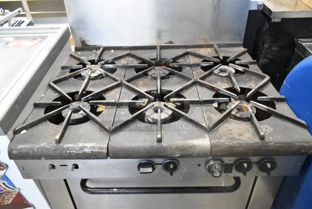 Stainless Steel Commercial Natural Gas Powered 6 Burner Range w/ Oven and Back Splash. - Image 6 of 7