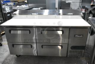 BRAND NEW SCRATCH AND DENT! 2024 Migali C-PP44-D-HC Stainless Steel Commercial Pizza Prep Table w/ 4 Drawers on Commercial Casters. 115 Volts, 1 Phase. Serial C-PP67-HCT03230814092T0036. Tested and Working!