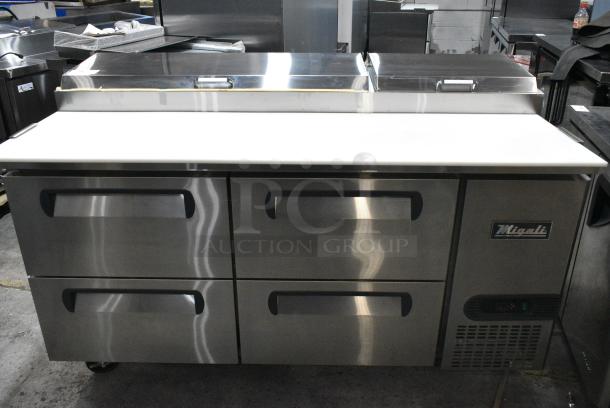 BRAND NEW SCRATCH AND DENT! 2024 Migali C-PP44-D-HC Stainless Steel Commercial Pizza Prep Table w/ 4 Drawers on Commercial Casters. 115 Volts, 1 Phase. Serial C-PP67-HCT03230814092T0036. Tested and Working! - Image 14 of 14
