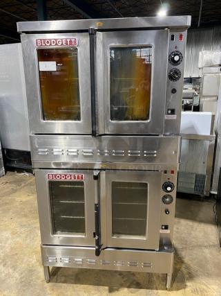 Blodgett Commercial Stainless Steel Natural Gas Powered Double Stack Convection Oven! With Wire Oven Racks! Model: SHO-100-G SN: 040519CR018B! On Legs! 2X Your Bid Makes One Unit!