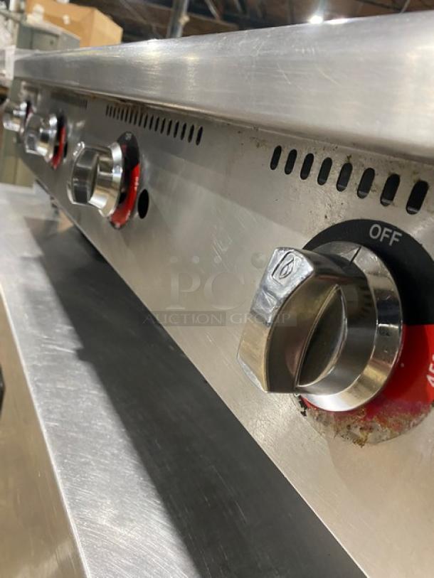 Star-Max Commercial Stainless Steel Natural Gas Powered Countertop Flat Griddle! With Back & Side Splash! With Thermostatic Controls! On Legs! - Image 6 of 8