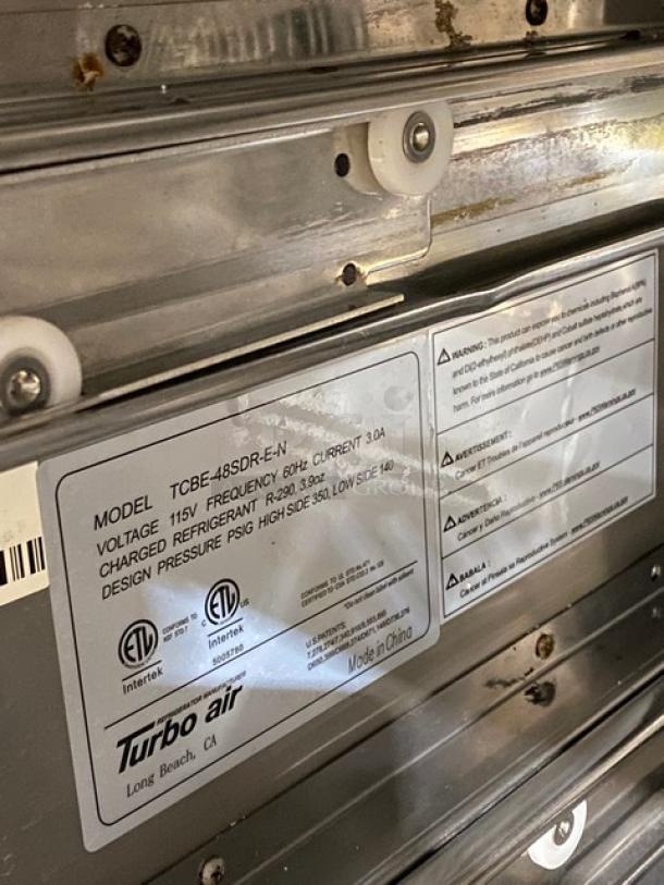 Turbo Air Commercial Stainless Steel 2 Drawer Refrigerated Chef Base! Model: TCBE-48SDR-E-N SN: H2CB480G4730! 115V 1 Phase! On Casters! - Image 6 of 8