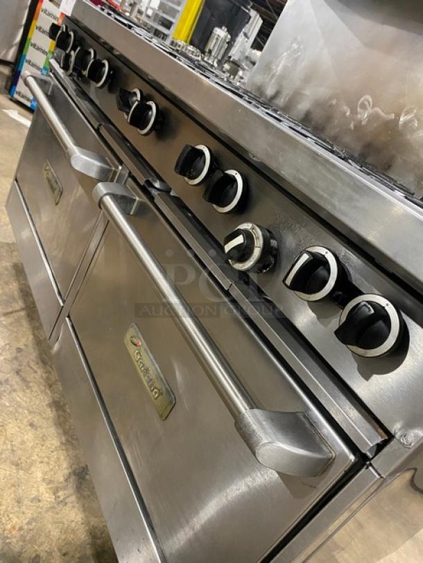 Garland Commercial Stainless Steel Natural Gas Powered 10 Burner Range & Double Oven Combo! With Back Splash & Overhead Salamander Shelf! With Wire Oven Racks! On Casters! - Image 10 of 11