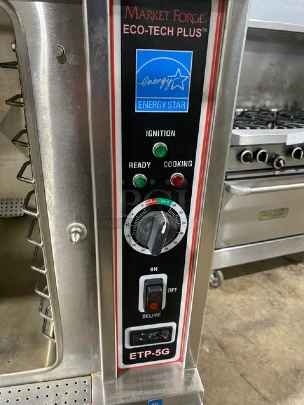 Market Forge Eco-Tech Plus Series Commercial Stainless Steel Natural Gas Powered Single Compartment Convection Steamer! Energy Star Certified! With Built In Pan Holding Rack! Model: ETP-5G SN: 76236-11CC-5518! 120V 1 Phase! On Legs! - Image 6 of 10