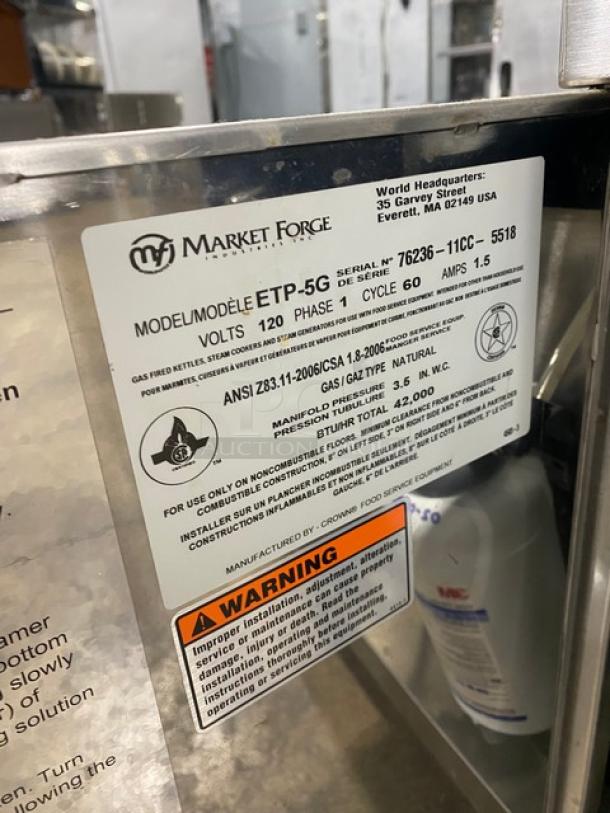 Market Forge Eco-Tech Plus Series Commercial Stainless Steel Natural Gas Powered Single Compartment Convection Steamer! Energy Star Certified! With Built In Pan Holding Rack! Model: ETP-5G SN: 76236-11CC-5518! 120V 1 Phase! On Legs! - Image 8 of 10