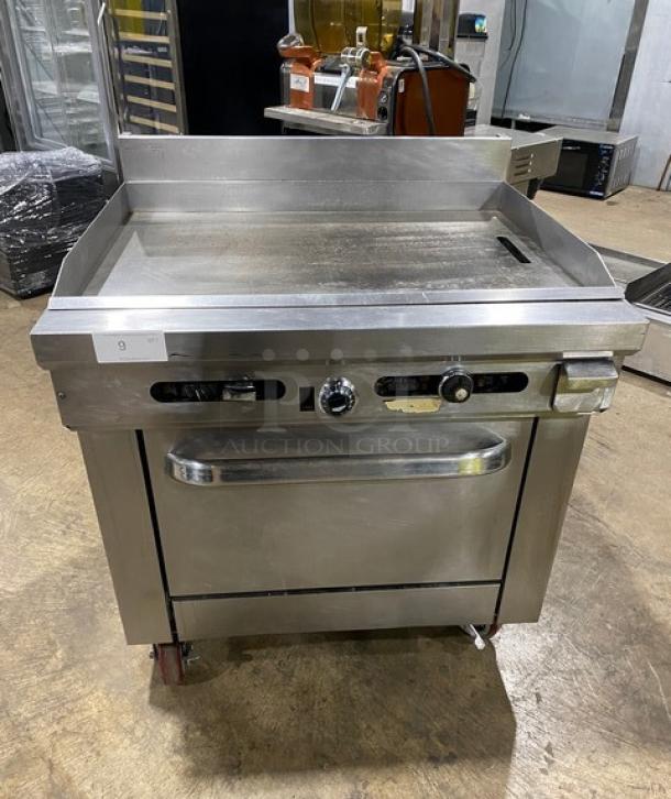 Vollrath Commercial Stainless Steel Natural Gas Powered Flat Top Grill & Oven Combo! With Thermostatic Controls! With Back & Side Splash! With Wire Oven Rack! On Casters! - Image 1 of 8
