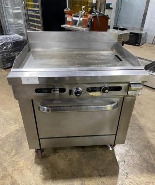 Vollrath Commercial Stainless Steel Natural Gas Powered Flat Top Grill & Oven Combo! With Thermostatic Controls! With Back & Side Splash! With Wire Oven Rack! On Casters!