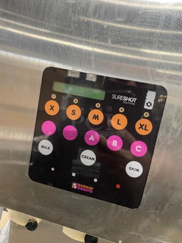 SureShot Solutions Dunkin Donuts Style Commercial Stainless Steel Countertop Refrigerated Milk/Cream Liquid Dispenser! With 3 Hoppers! Model: AC20 SN: 1521-031579! 120V 1 Phase! On Legs! - Image 5 of 9