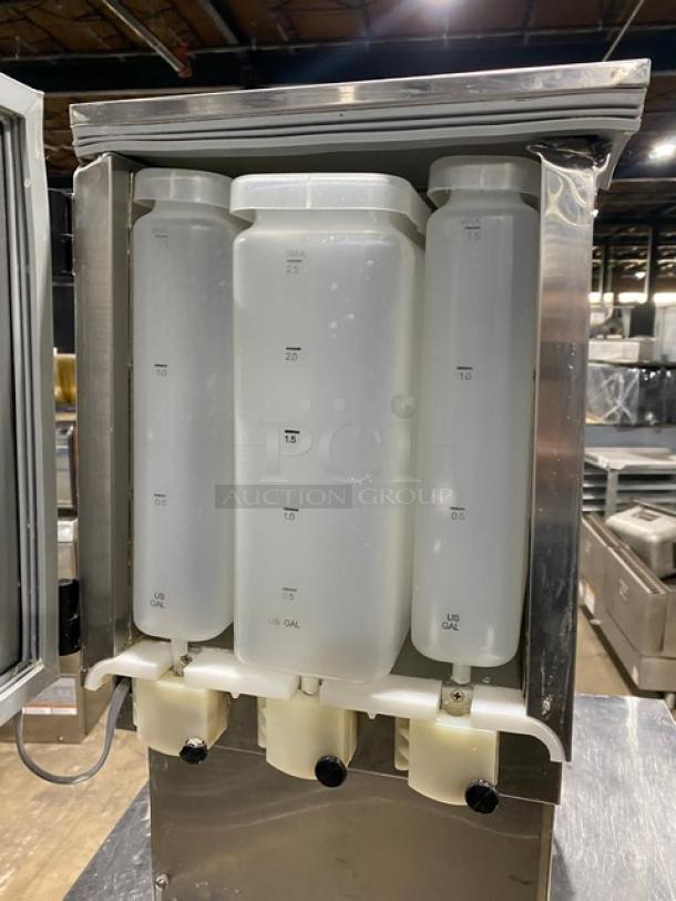 SureShot Solutions Dunkin Donuts Style Commercial Stainless Steel Countertop Refrigerated Milk/Cream Liquid Dispenser! With 3 Hoppers! Model: AC20 SN: 1521-031579! 120V 1 Phase! On Legs! - Image 7 of 9