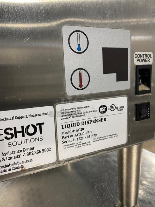 SureShot Solutions Dunkin Donuts Style Commercial Stainless Steel Countertop Refrigerated Milk/Cream Liquid Dispenser! With 3 Hoppers! Model: AC20 SN: 1521-031579! 120V 1 Phase! On Legs! - Image 8 of 9