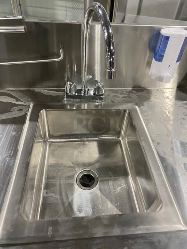 Omcan Commercial Stainless Steel Single Compartment Portable Hand Washing Sink Station! With Water Heater Tank & Pump! With 9.5" Back Splash & Gooseneck Faucet! With Wall-Mounted Hand Soap Dispenser! With Stainless Steel Paper Towel Rack!  Model: 46788! On Casters! - Image 5 of 9