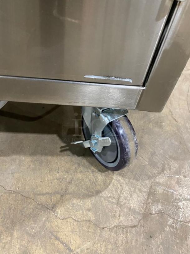 Omcan Commercial Stainless Steel Single Compartment Portable Hand Washing Sink Station! With Water Heater Tank & Pump! With 9.5" Back Splash & Gooseneck Faucet! With Wall-Mounted Hand Soap Dispenser! With Stainless Steel Paper Towel Rack!  Model: 46788! On Casters! - Image 8 of 9