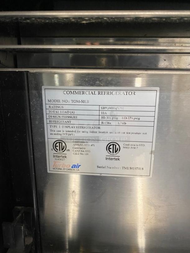 Turbo Air Commercial Black Coated Low Profile Refrigerated Open Grab-N-Go Merchandiser Display Case! With Stainless Steel Interior! Model: TOM-50LB SN: TML50197018! 120V 1 Phase! Working When Removed! - Image 6 of 7