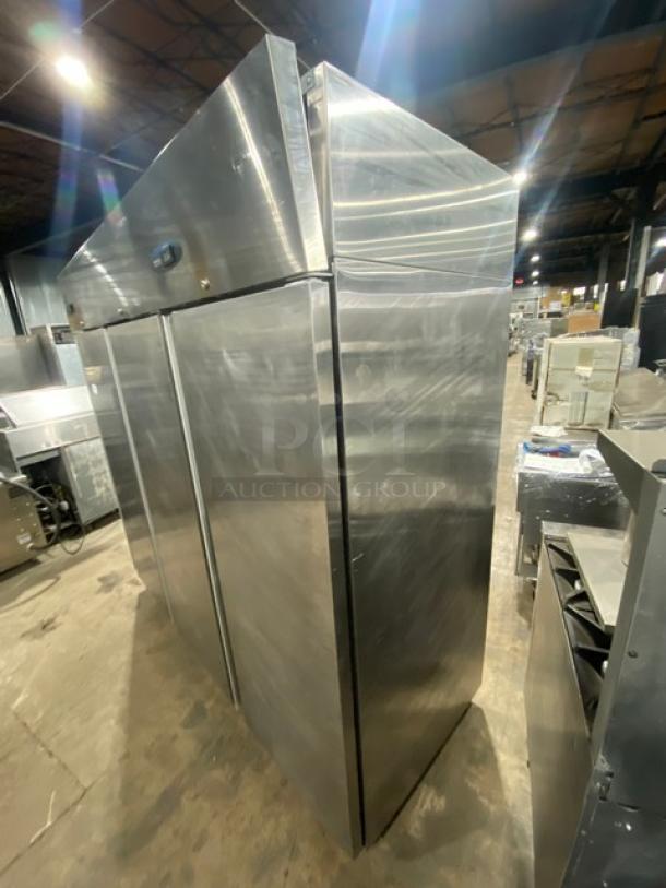 Hoshizaki Commercial Stainless Steel Solid 3 Door Reach In Refrigerator! With Poly Coated Wire Racks! Model: CR3S-FSCR SN: F70017J! 115V 1 Phase! On Casters! - Image 2 of 9