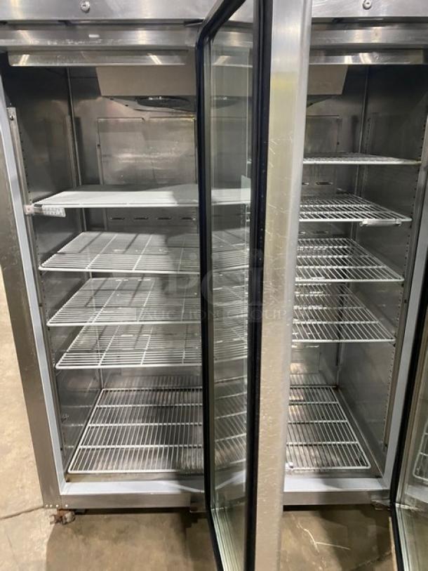 Hoshizaki Commercial Stainless Steel Triple Glass Door Reach In Refrigerator Merchandiser! With Poly Coated Wire Racks! Model: CR3S-FGYCR SN: F60032B! 115V 1 Phase! On Casters! - Image 5 of 9