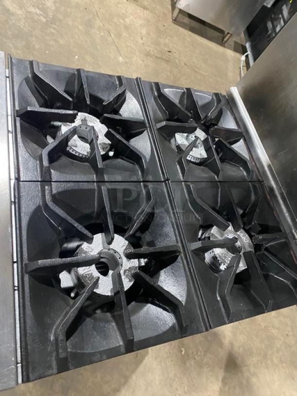 Imperial Commercial Stainless Steel Natural Gas Powered 4 Burner Range & Oven Combo! With Back Splash & Overhead Salamander Shelf! With Wire Oven Rack! On Legs! - Image 5 of 9