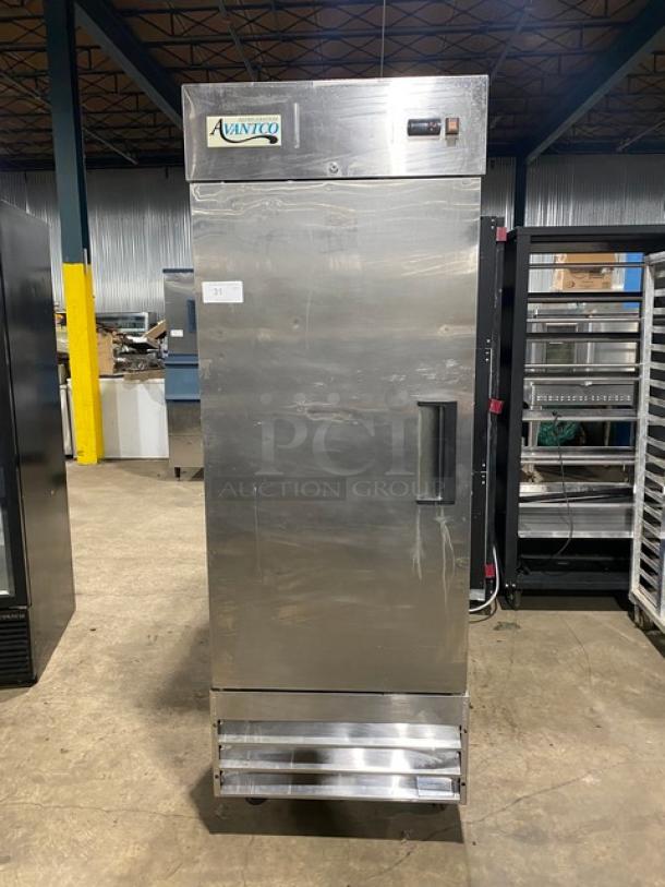 Avantco Commercial Stainless Steel Solid Single Door Reach In Refrigerator! With Poly Coated Wire Racks! Model: 178A19R! On Casters! - Image 1 of 9