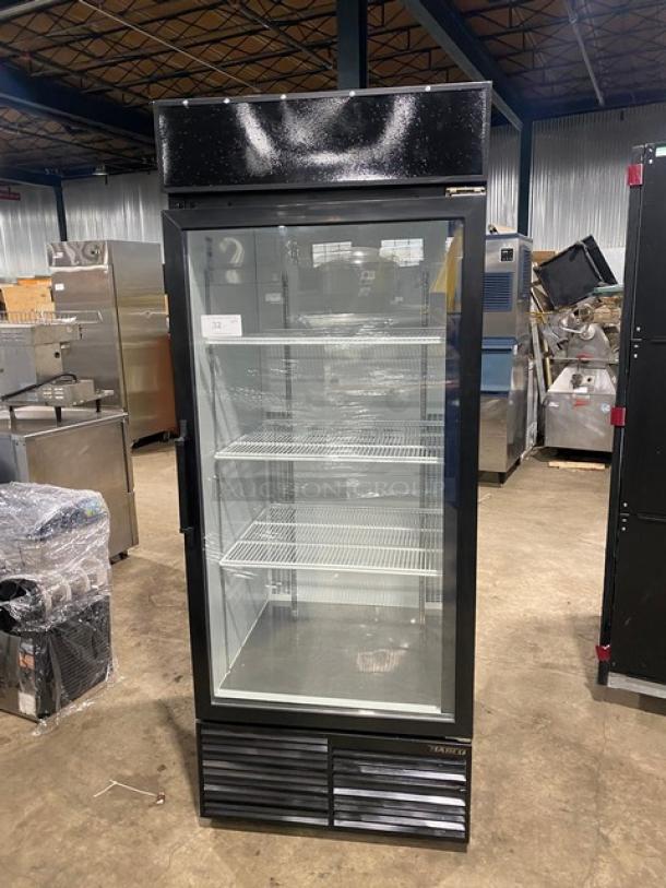 Habco Commercial Black Single Glass Door Reach In Refrigerator Merchandiser! With Poly Coated Wire Racks! Model: ESM28 SN: 28025370! 115V 1 Phase! - Image 1 of 8