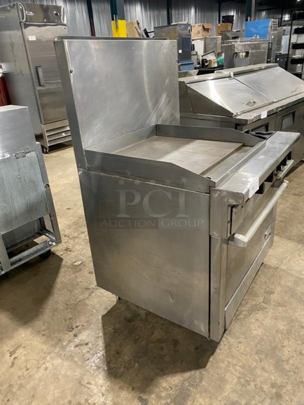 Therma-Tek Commercial Stainless Steel Natural Gas Powered 2 Burner Range Split Top Flat Griddle & Oven Combo! With Back Splash! Model: TMDS36-24G-2-1N SN: 11K02659C! On Legs! - Image 3 of 10