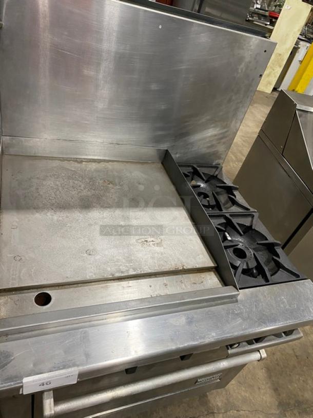 Therma-Tek Commercial Stainless Steel Natural Gas Powered 2 Burner Range Split Top Flat Griddle & Oven Combo! With Back Splash! Model: TMDS36-24G-2-1N SN: 11K02659C! On Legs! - Image 5 of 10