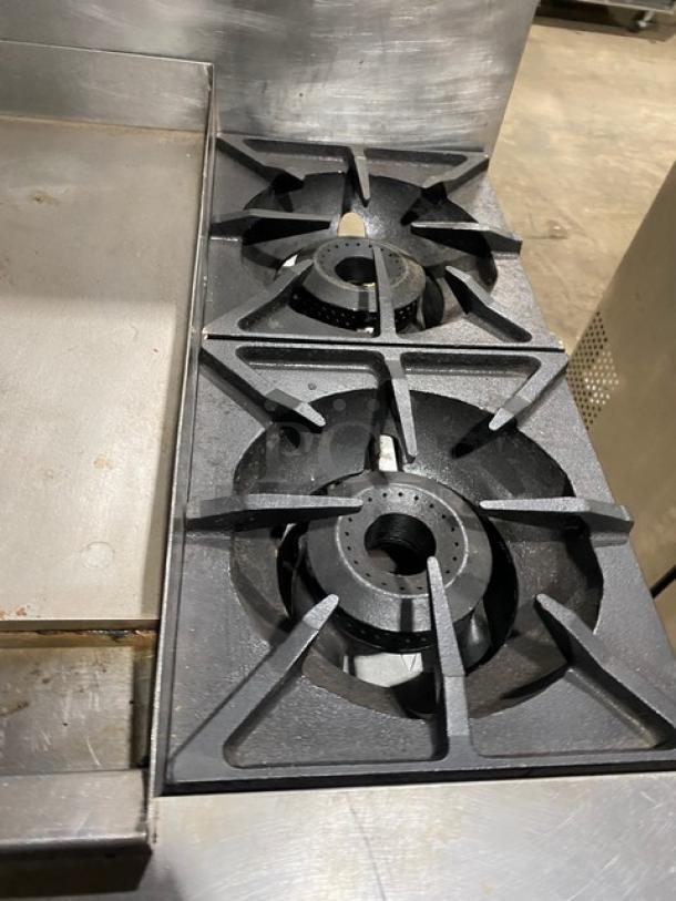 Therma-Tek Commercial Stainless Steel Natural Gas Powered 2 Burner Range Split Top Flat Griddle & Oven Combo! With Back Splash! Model: TMDS36-24G-2-1N SN: 11K02659C! On Legs! - Image 6 of 10