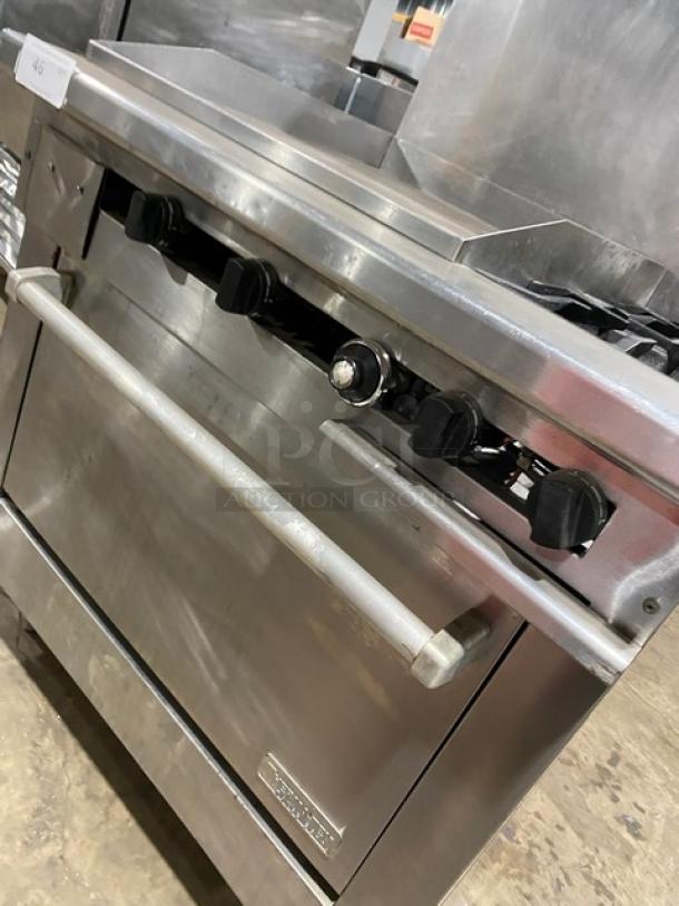Therma-Tek Commercial Stainless Steel Natural Gas Powered 2 Burner Range Split Top Flat Griddle & Oven Combo! With Back Splash! Model: TMDS36-24G-2-1N SN: 11K02659C! On Legs! - Image 8 of 10