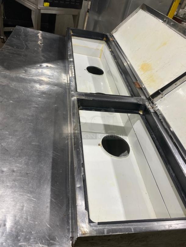 True Commercial Stainless Steel 2 Door Refrigerated Mega Top Pizza Prep Table! With Poly Coated Wire Racks! Model: TPP-67 SN: 7838279! 115V 1 Phase! On Casters! - Image 6 of 6
