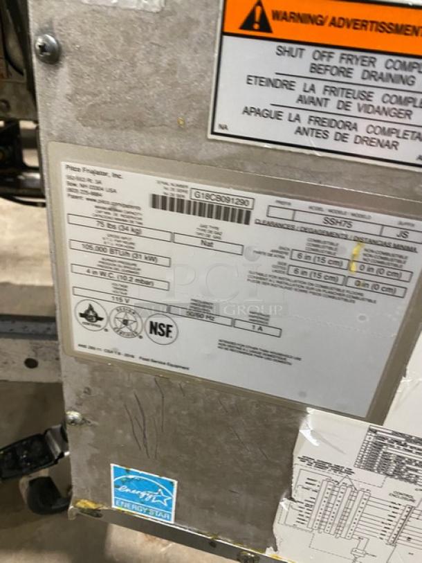 Pitco Solstice Supreme Series Commercial Stainless Steel Natural Gas Powered 75Lb Deep Fat Fryer! Energy Star Certified! With Backsplash & Basket Hanger! Model: SSH75 SN: G18CB091290! 115V! On Casters! - Image 5 of 6