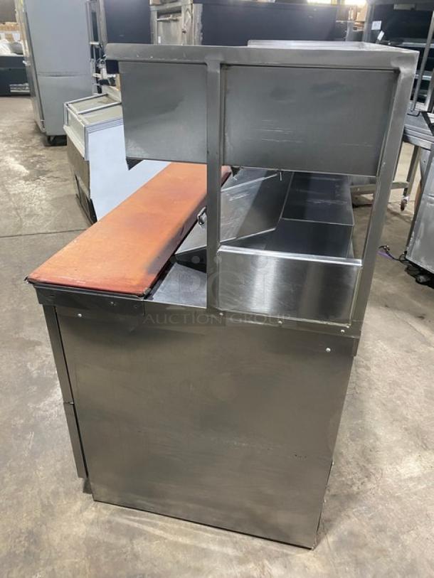 Delfield Commercial Stainless Steel 4 Drawer Refrigerated Bain Marie Style Mega Top Salad/Sandwich Prep Table! With Enclosed Storage Shelf Overhead! With Chopping Block Style Cutting Board! Model: UCD4464N-12-DD5 SN: 1405152001114! 115V 1 Phase! On Casters! - Image 2 of 7