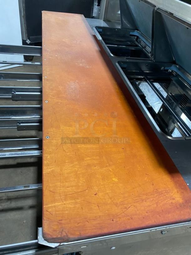 Delfield Commercial Stainless Steel 4 Drawer Refrigerated Bain Marie Style Mega Top Salad/Sandwich Prep Table! With Enclosed Storage Shelf Overhead! With Chopping Block Style Cutting Board! Model: UCD4464N-12-DD5 SN: 1405152001114! 115V 1 Phase! On Casters! - Image 4 of 7