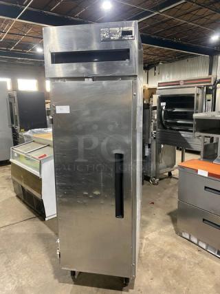 Delfield Commercial Stainless Steel Solid Single Door Reach In Refrigerator! With Poly Coated Wire Racks! Model: 6025XL-SR4 SN: 1008152000209! 115V 1 Phase! On Legs!