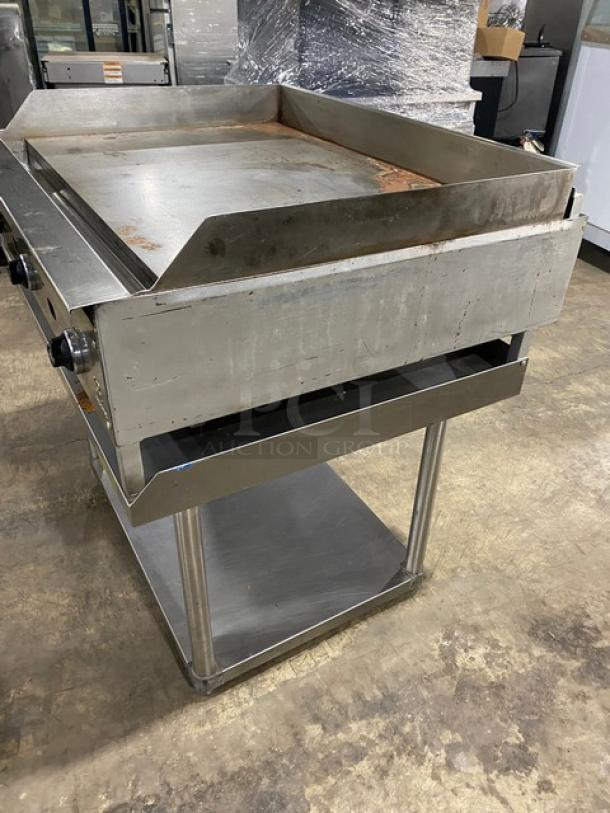 Jade Range Commercial Stainless Steel Natural Gas Powered Countertop Flat Griddle! With Thermostatic Controls! With Back & Side Splash! On Single Shelf Equipment Stand With Legs! - Image 2 of 8