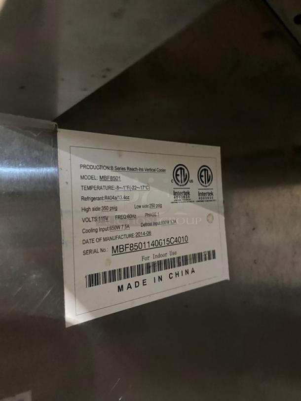 Atosa Commercial Stainless Steel Solid Single Door Reach In Freezer! Energy Star Certified! With Poly Coated Wire Rack! Model: MBF8501 SN: MBF8501140615C4010! 115V 1 Phase! On Casters! - Image 6 of 8