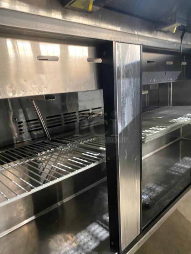Turbo Air Commercial Stainless Steel 3 Door Refrigerated Bain Maire Style Mega Top Salad/Sandwich Prep Table! With Poly Coated Wire Racks! Model: MST-72-30-N! 115V 1 Phase! On Casters! - Image 4 of 7