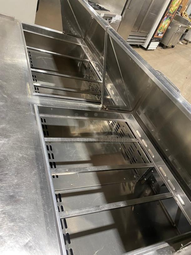 Turbo Air Commercial Stainless Steel 3 Door Refrigerated Bain Maire Style Mega Top Salad/Sandwich Prep Table! With Poly Coated Wire Racks! Model: MST-72-30-N! 115V 1 Phase! On Casters! - Image 6 of 7