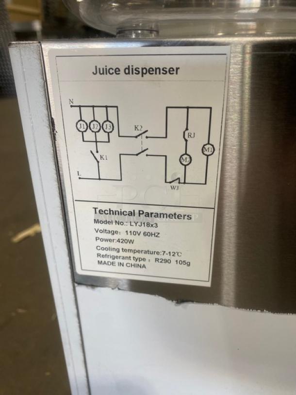 Vevor! Late Model! Commercial Stainless Steel Countertop Cold Beverage Dispenser! With Three 18L Clear Polycarbonate Tanks! With O-Ring & Tank Ring Seals! Model: LYJ18X3! 110V! On Non-Slip Base Feet! - Image 5 of 8