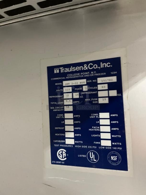 Traulsen Commercial Left Hinged 2 Door Reach In Refrigerator! With Wire Racks! With Defogger! Model: GHT 2-32 NUT SN: 151782! 115V 1 Phase! On Legs! - Image 7 of 9