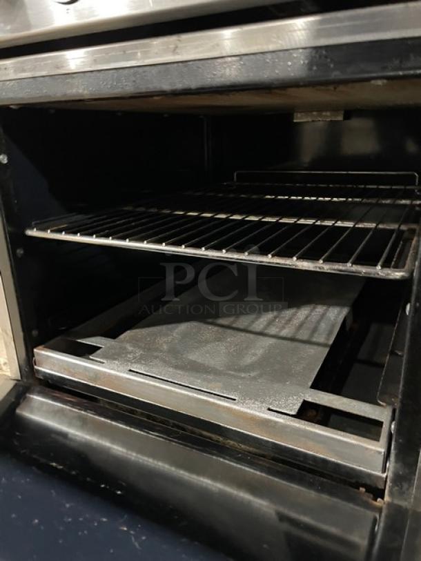 Imperial Commercial Stainless Steel Electric Powered 4 Burner Hot Plate Range/Oven Combo! With Back Splash & Overhead Salamander Shelf! With Wire Oven Rack! On Legs! - Image 7 of 9
