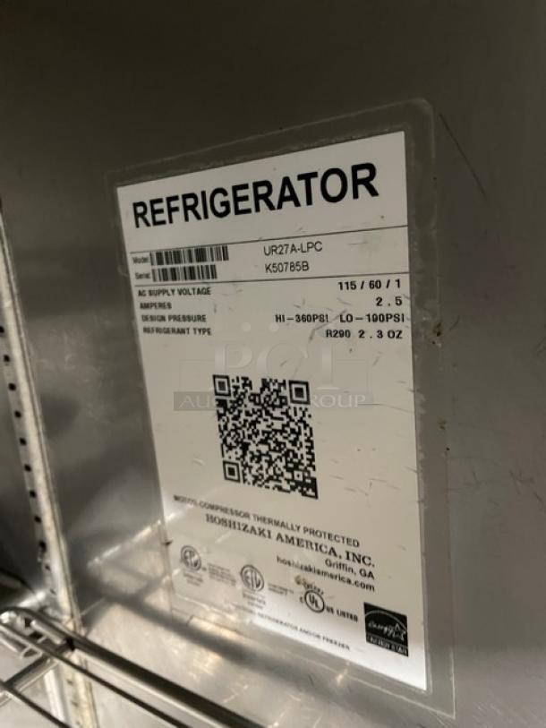Hoshizaki Commercial Stainless Steel Solid Single Door Refrigerated Low Profile Undercounter Low Boy/Worktop Cooler! Energy Star Certified! With Wire Rack! Model: UR27A-LPC SN: K50785B! 115V 1 Phase! On Casters! - Image 6 of 7